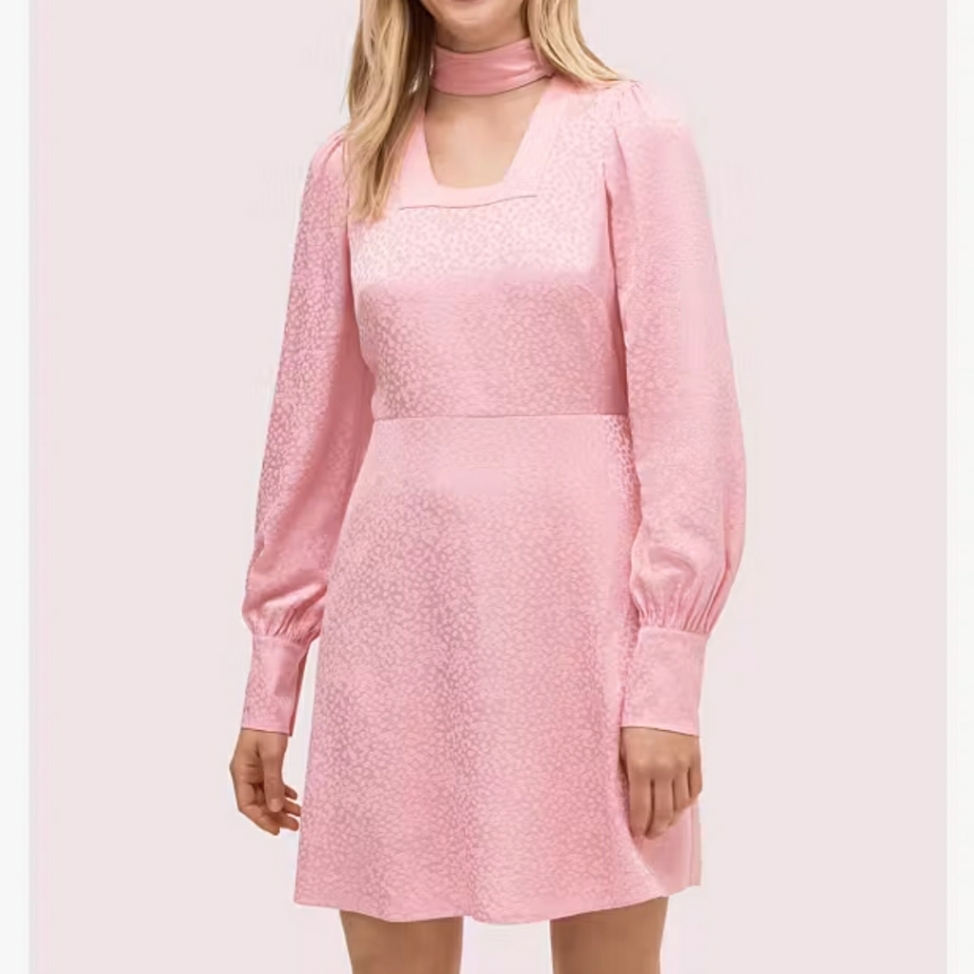 Kate Spade Pink Long-Sleeve Jacquard Mini Dress